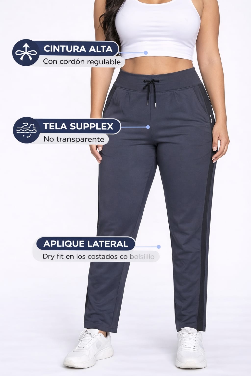 Jogging Supplex Tiro Alto con Bolsillos